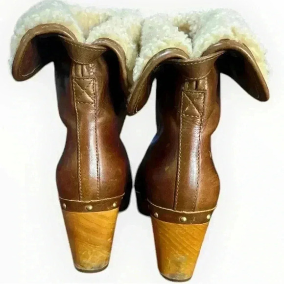 UGG Australia 1958 Brown Leather Fold Over Sheepskin Boots Womens - Picture 3 of 9